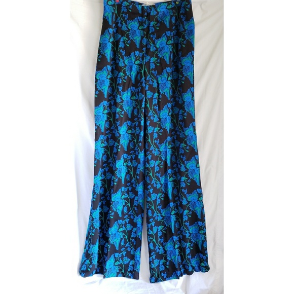 DVF floral flat front crepe wide leg trouser pants - Picture 2 of 11